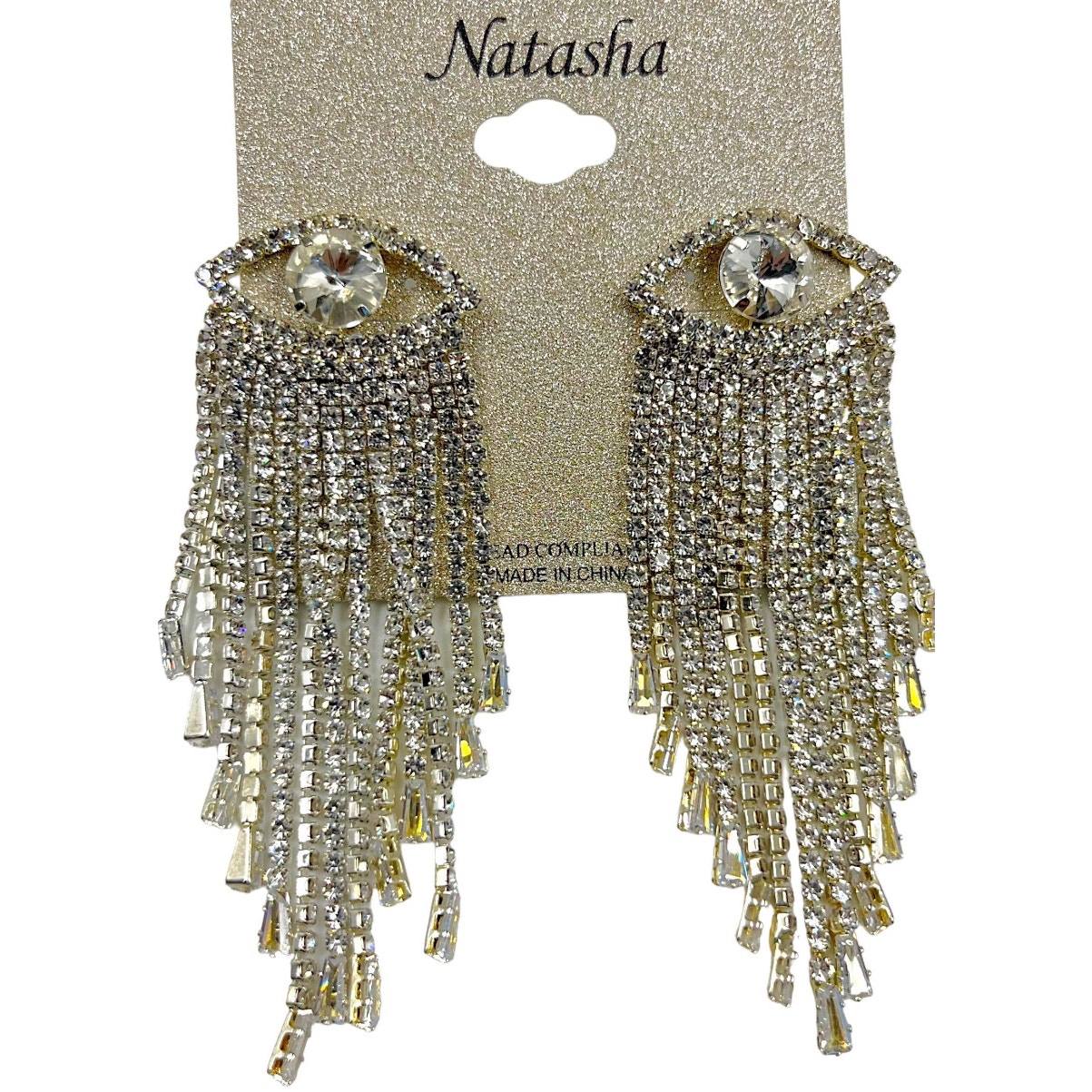 Modern Rhinestone Long Fringed Eye Natasha Couture Earrings